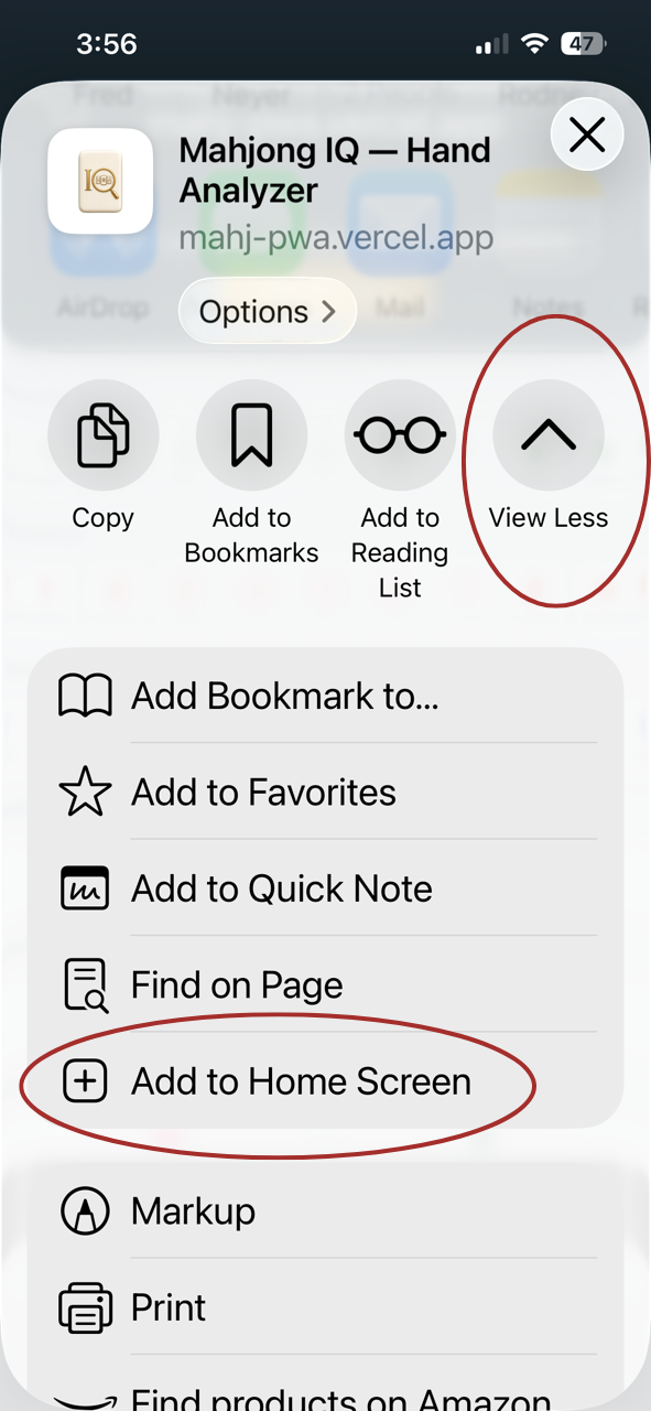 Tap View More then Add to Home Screen